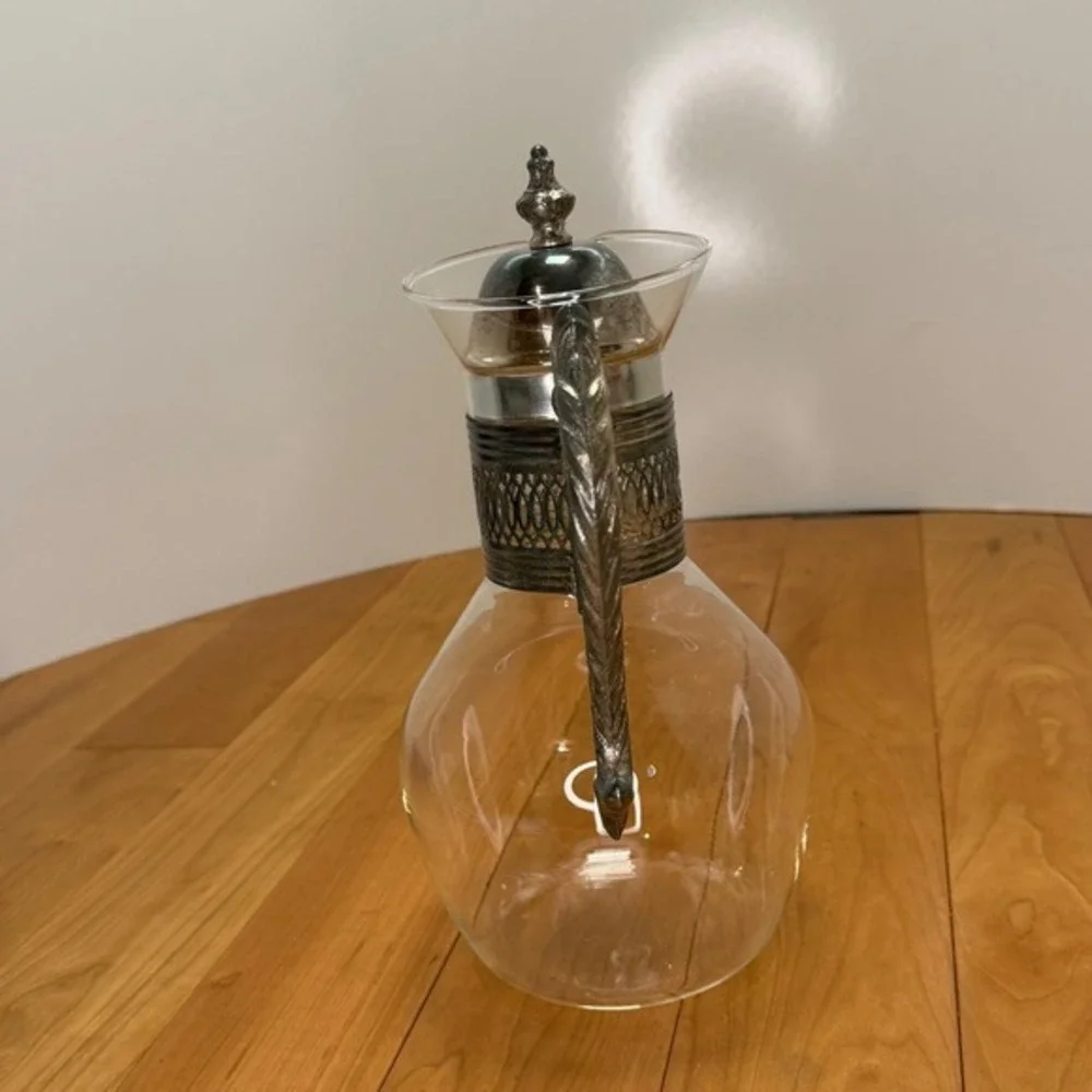 Vintage Leonard Silverplate Coffee Pot – Glass Insert Carafe w/ Ornate Handle